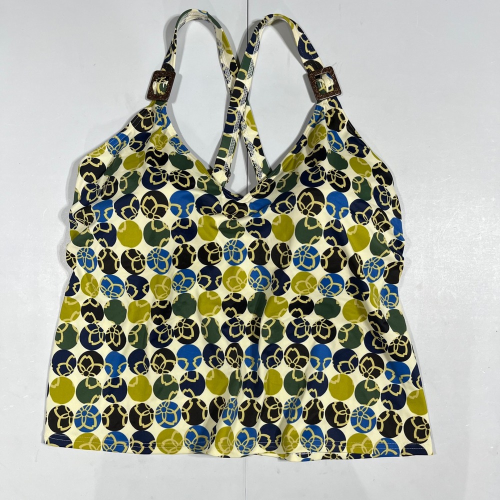 Lands End Womens 16W Tankini Top Geometric Floral Dot Cross Back Resort Beachy